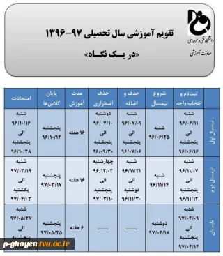 تقویم آموزشی سال تحصیلی 97-96