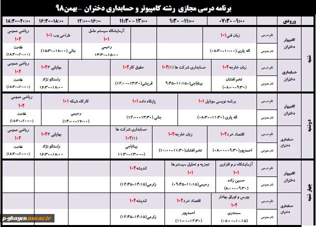 برنامه کلاس های مجازی رشته کامپیوتر و حسابداری دختران  2