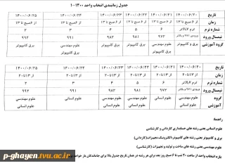 برنامه زمانبندی انتخاب واحد ترم مهر 1400