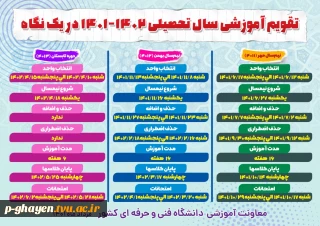 تقویم آموزشی 1401 در یک نگاه