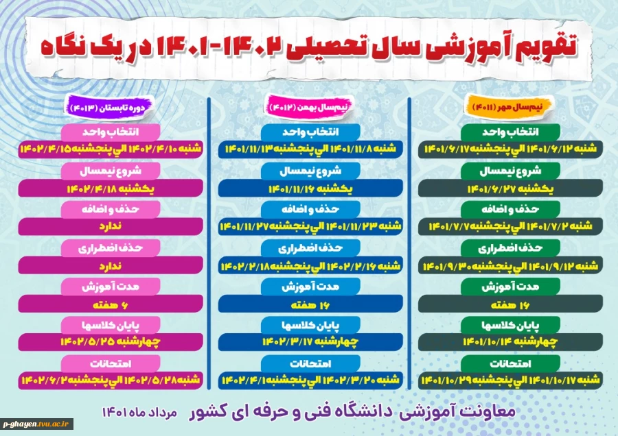 تقویم آموزشی 1401 در یک نگاه 2