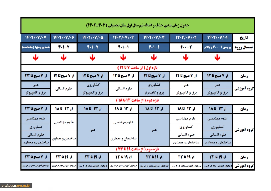 جدول زمانبندی حذف و اضافه ترم مهر 1402 2