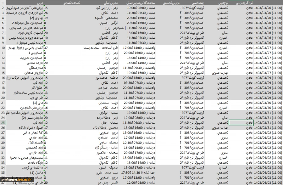 برنامه امتحانات 022 2
