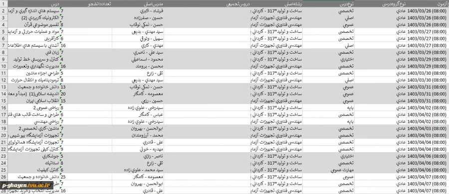 برنامه امتحانات 022 4