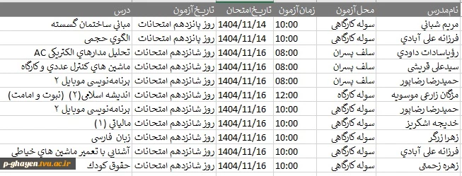 برنامه امتحانات پایان ترم 9